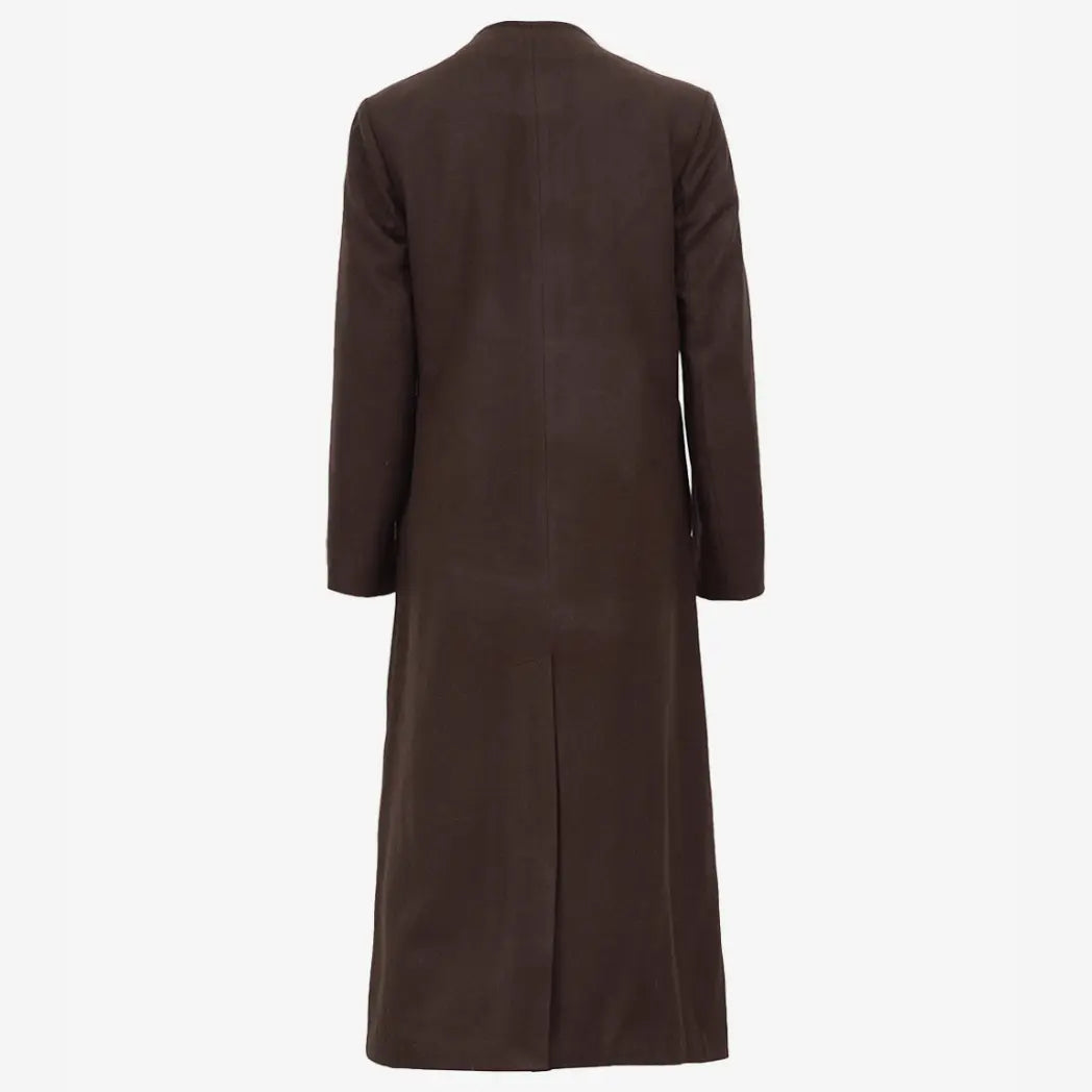 Women's Collarless Dark Brown Wool Coat