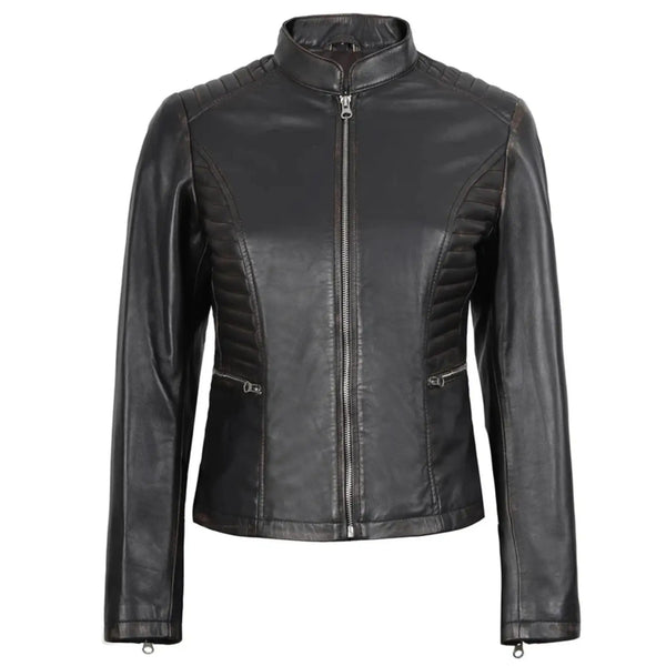 Women's Black Biker Style Leather Jacket