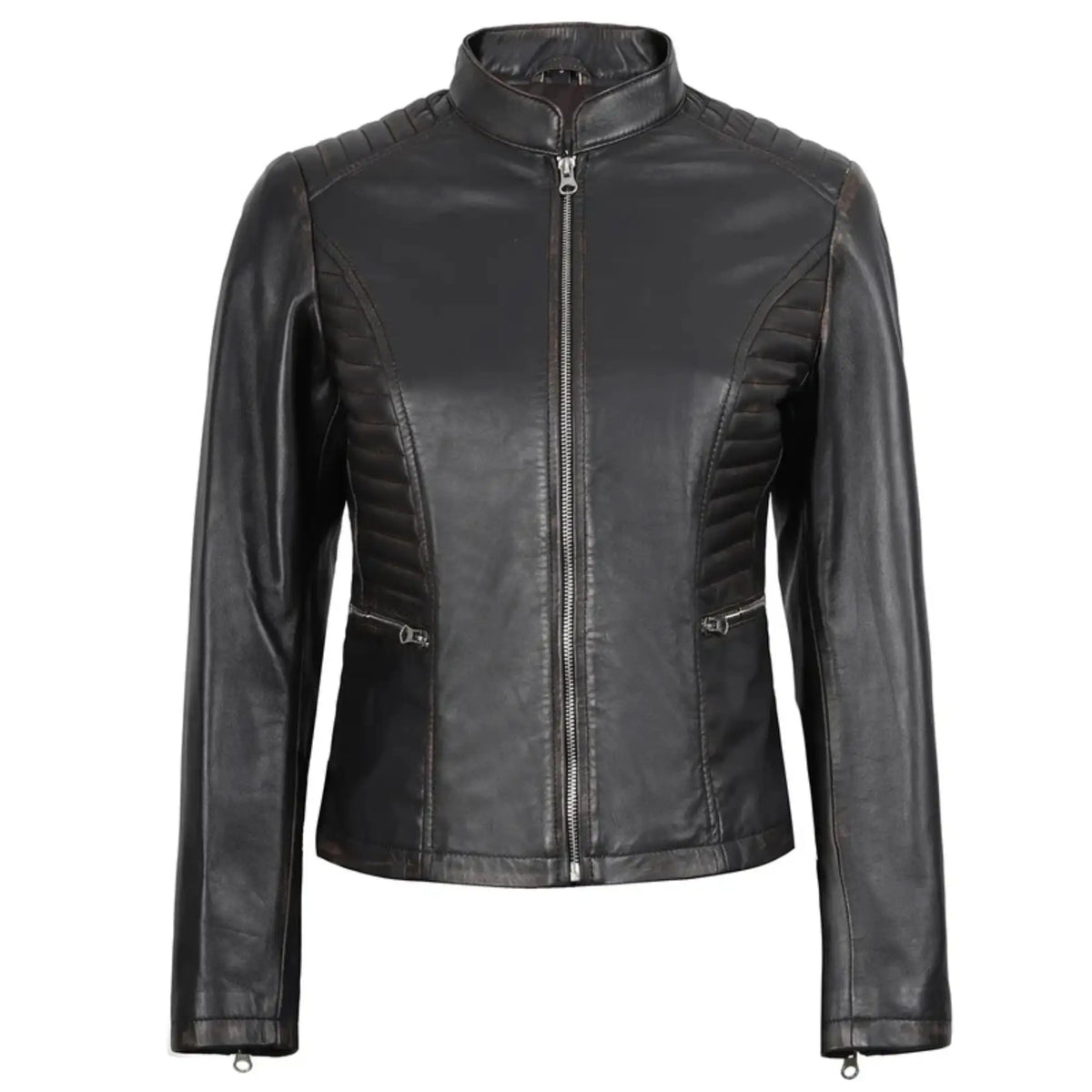 Women's Black Biker Style Leather Jacket
