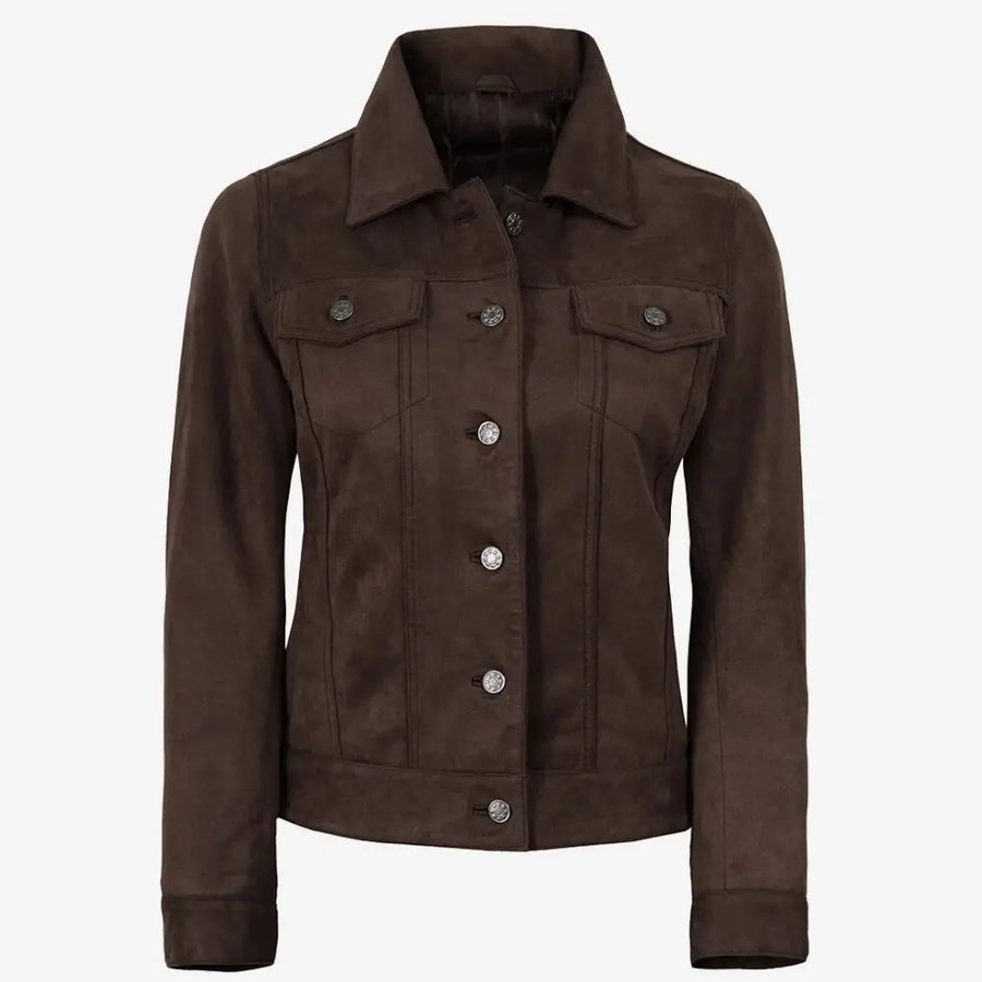 Women's Dark Brown Faux Suede Trucker Jacket