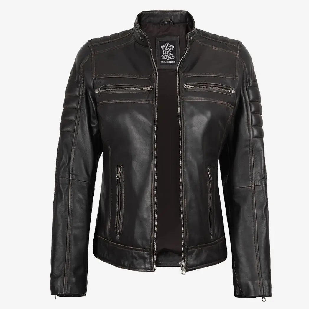 Women's Distressed Brown Real Lambskin Leather Jacket