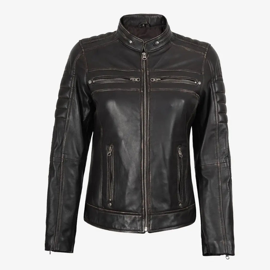 Women's Distressed Brown Real Lambskin Leather Jacket