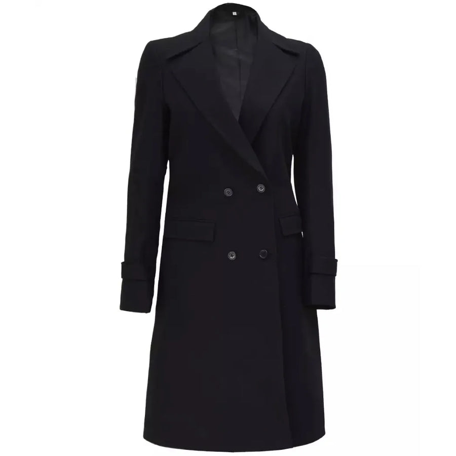Women’s Double-Breasted Black Wool Coat