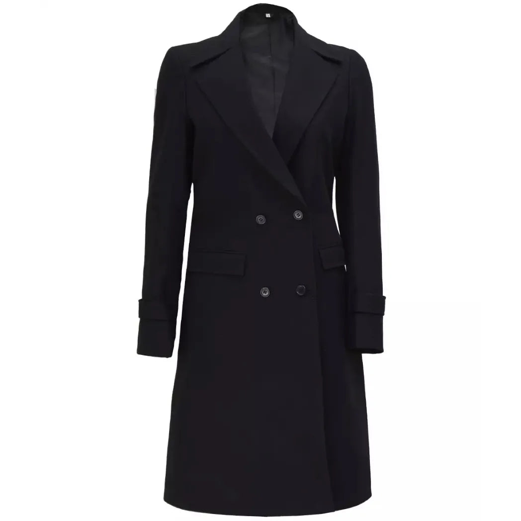 Women’s Double-Breasted Black Wool Coat