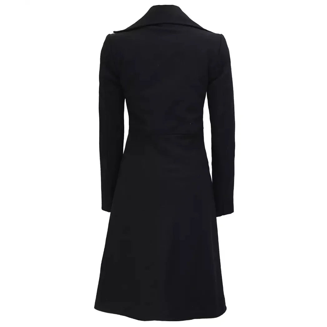 Women's Double Breasted Black Wool Trench Coat