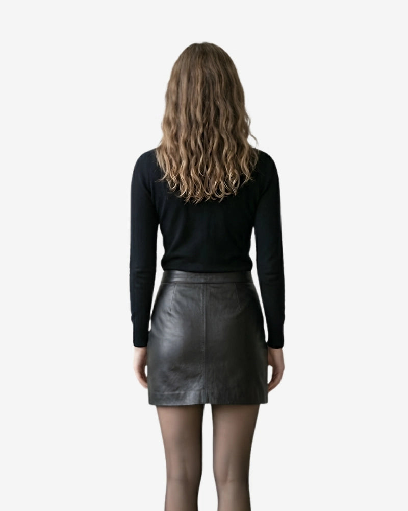 Women’s Genuine Black Leather A-Line Mini Skirt