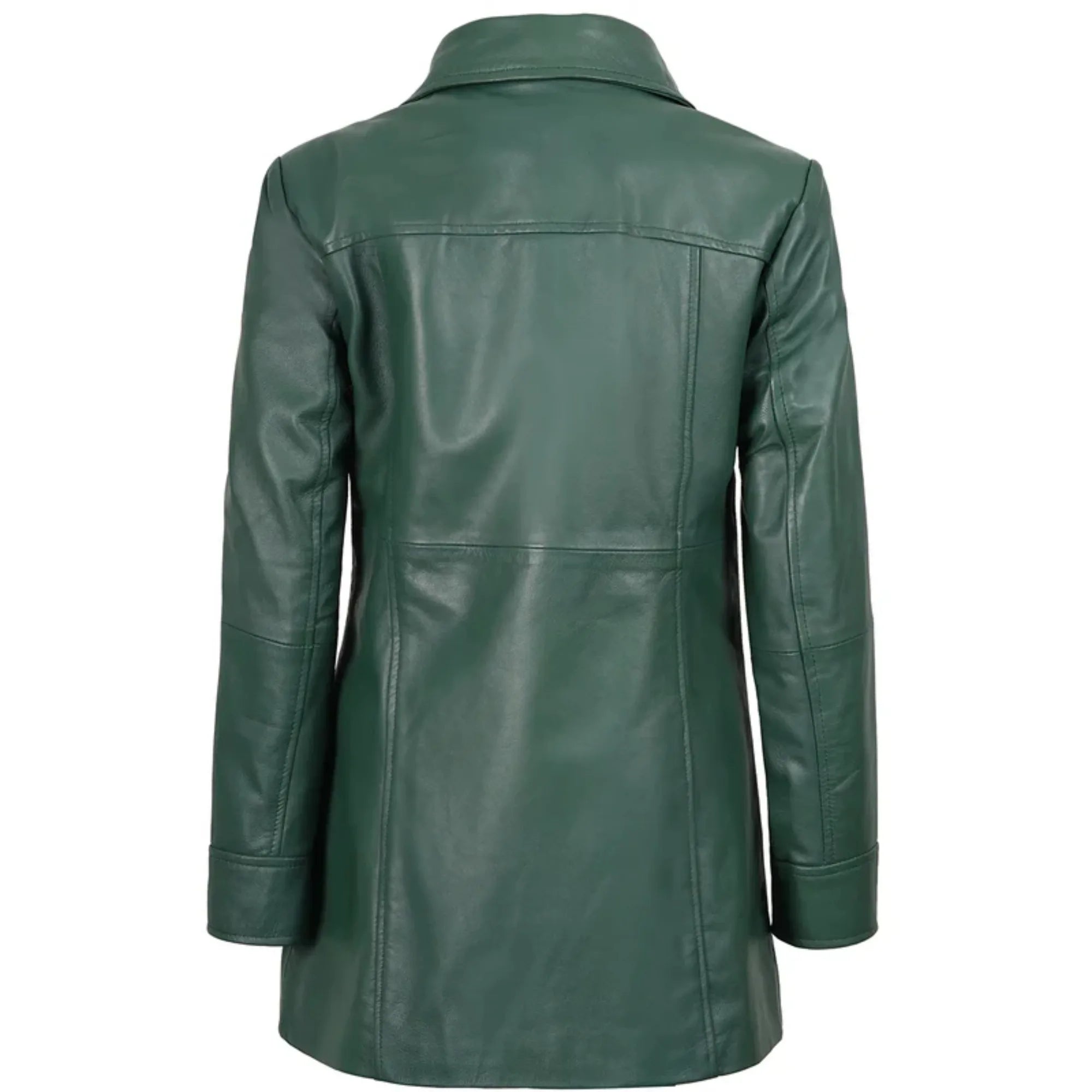 Women's Green Real Leather 3/4 Length Car Coat