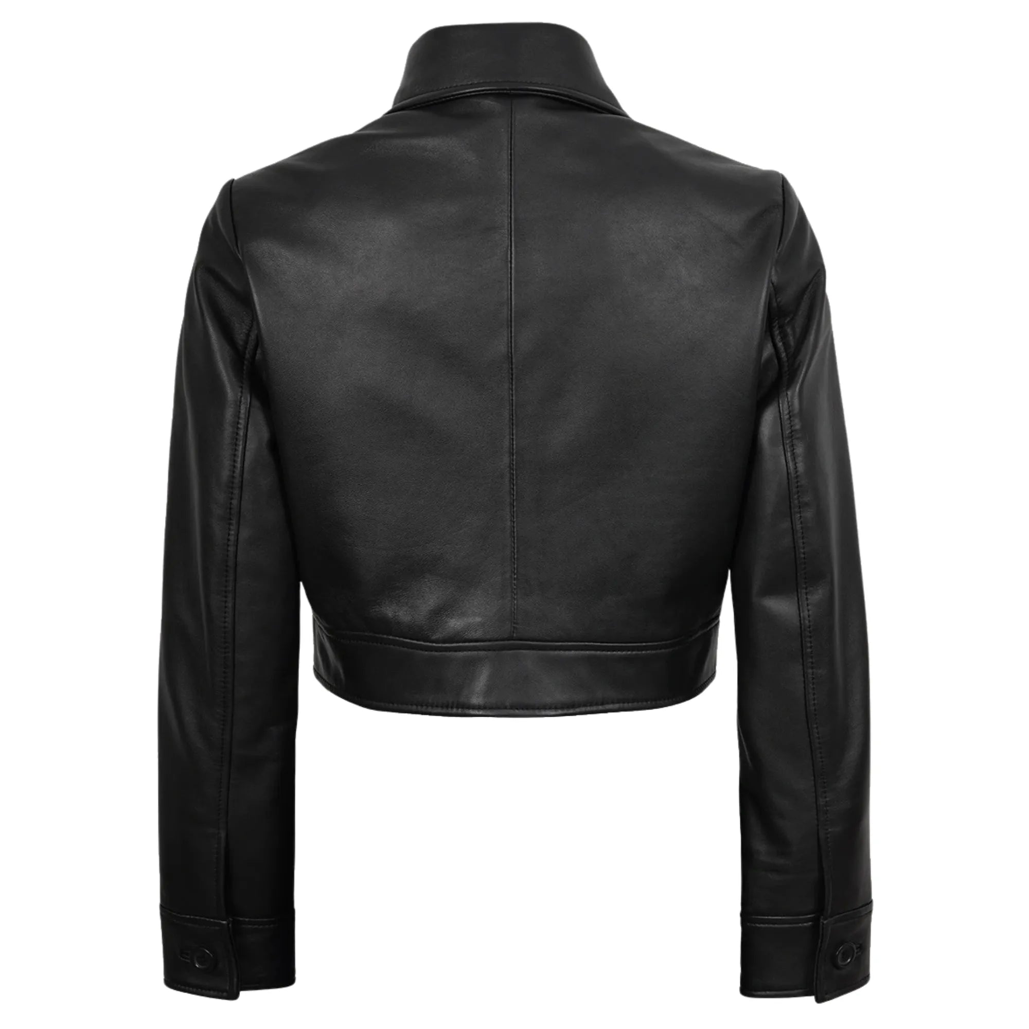 Women's Leather Black Cropped Trucker Jacket