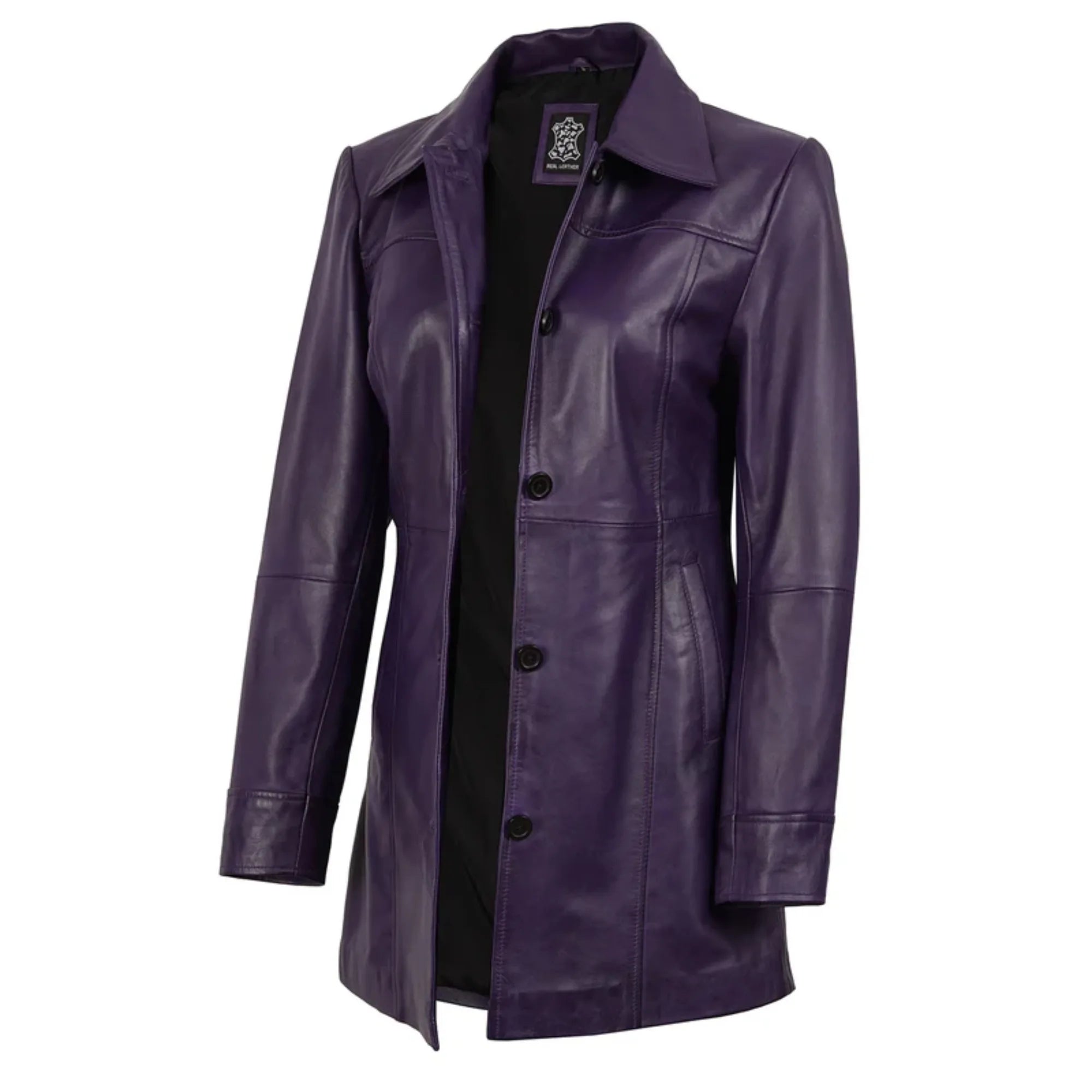 Women's Leather Purple 3/4 Length Car Coat