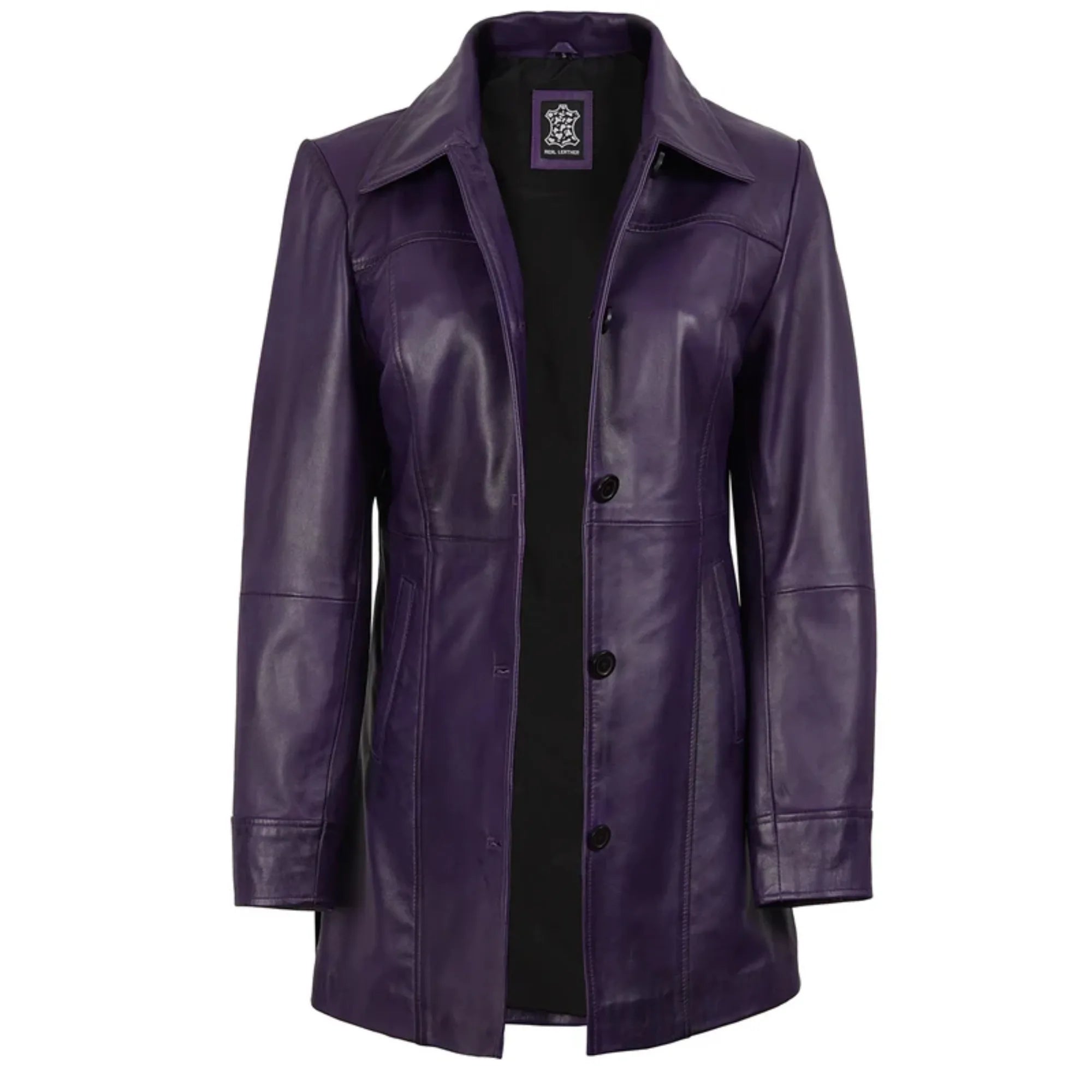 Women's Leather Purple 3/4 Length Car Coat