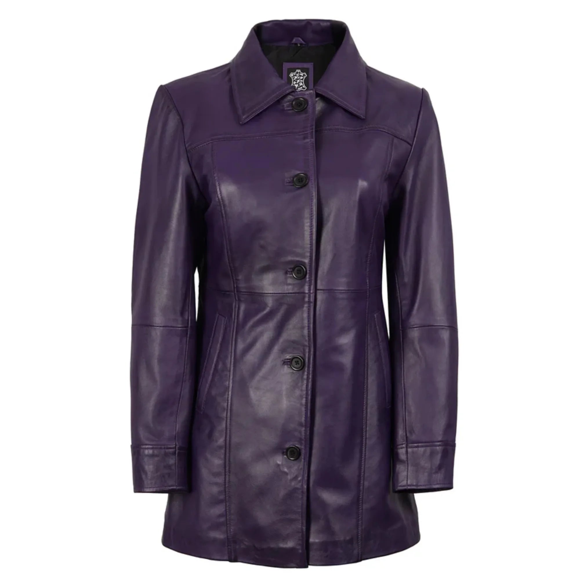 Women's Leather Purple 3/4 Length Car Coat