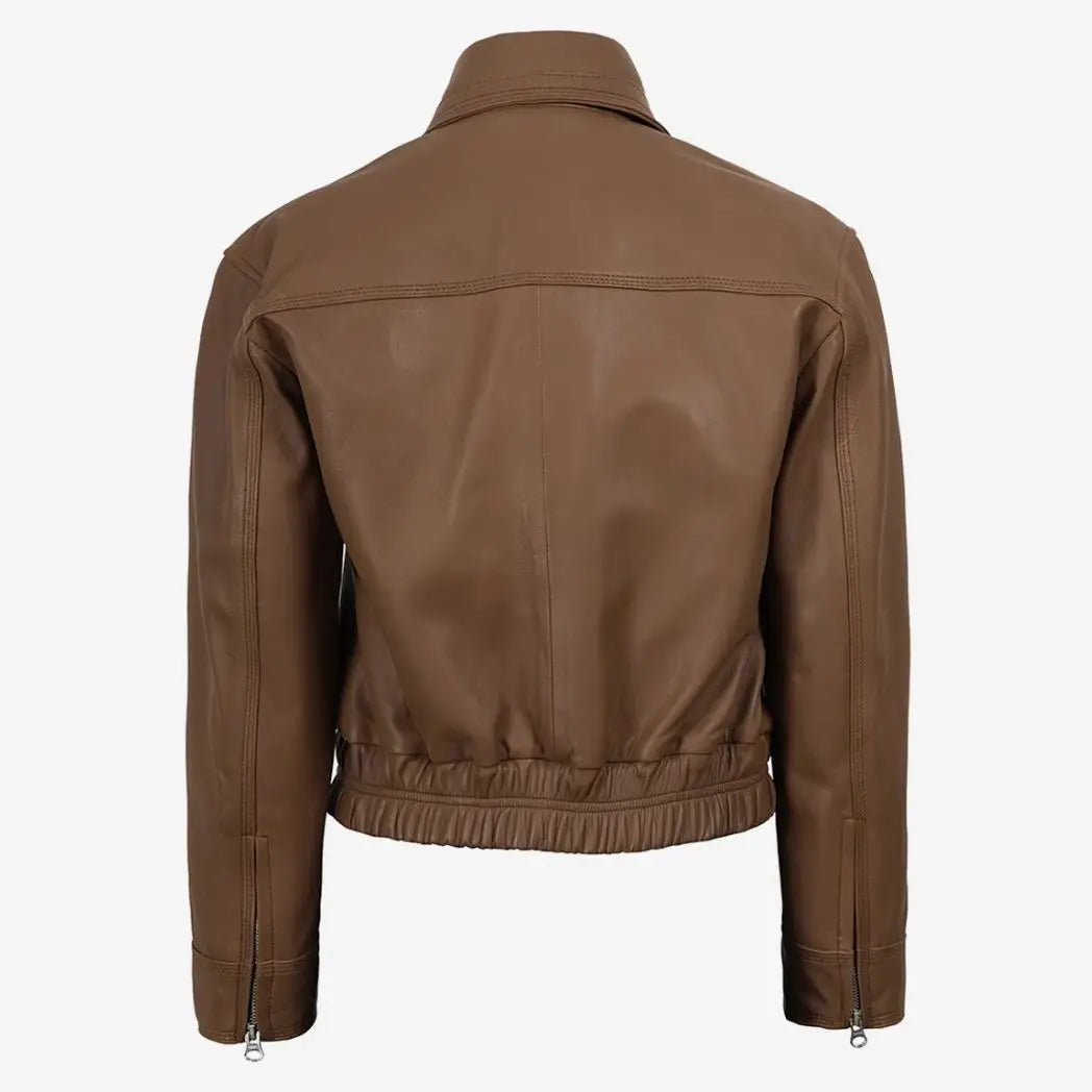 Women's Light Brown Real Lambskin Leather Bomber Jacket