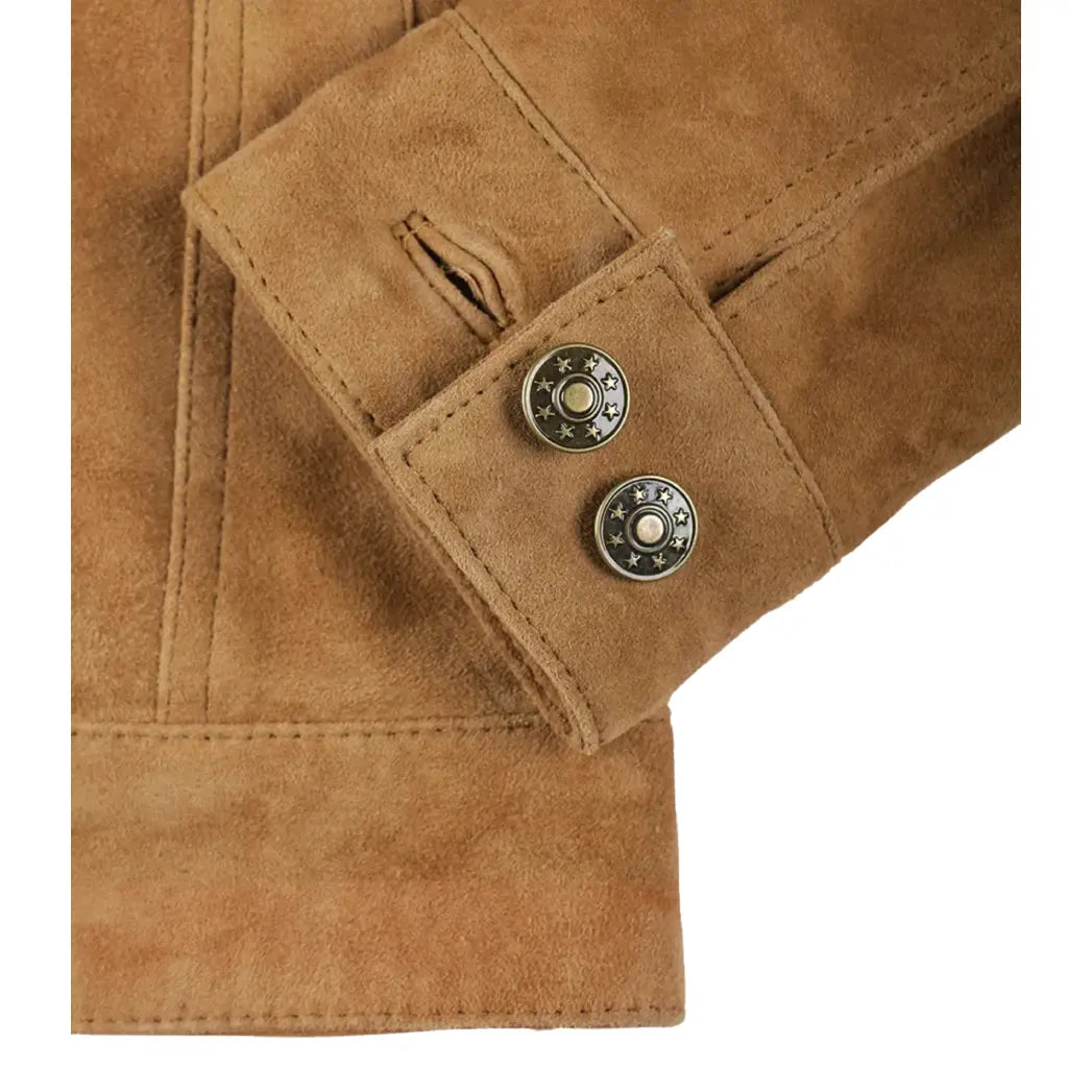 
Women's Light Brown Suede Leather Trucker Jacket