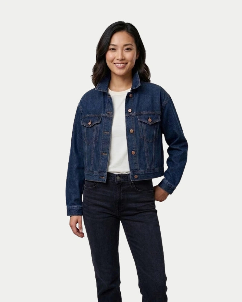 Women's Light Wash Cropped Denim Jacket with Frayed Hem