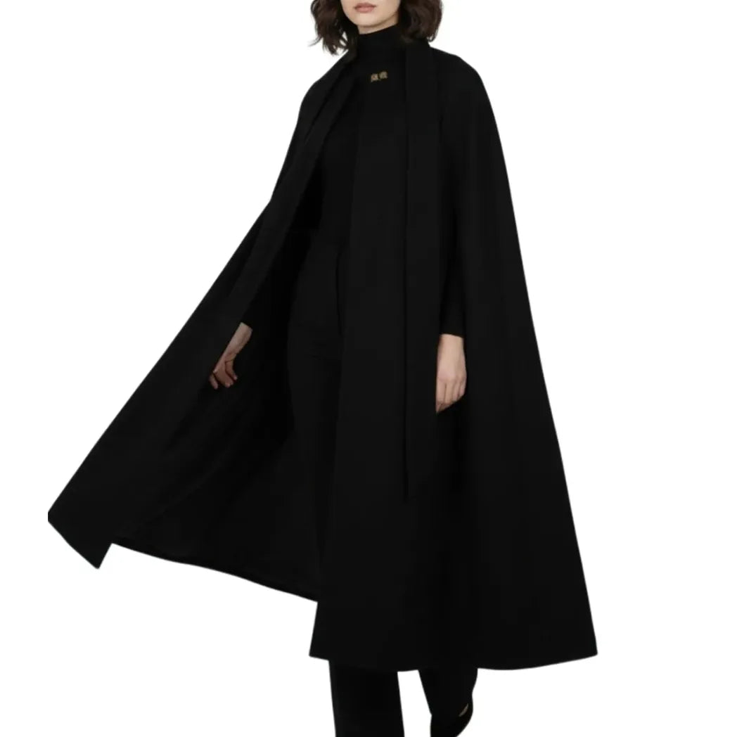 Women's Long Black Wool Cape Coat