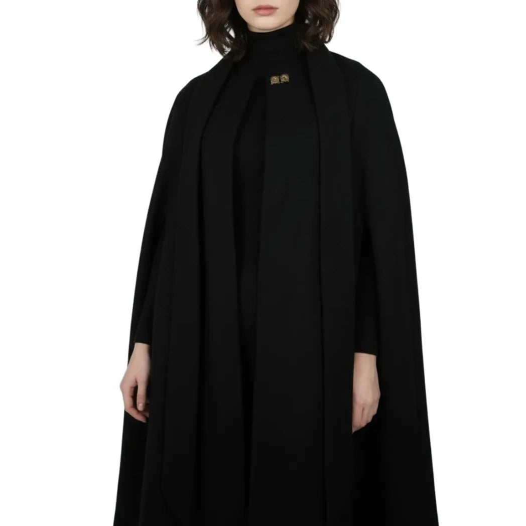 Women's Long Black Wool Cape Coat