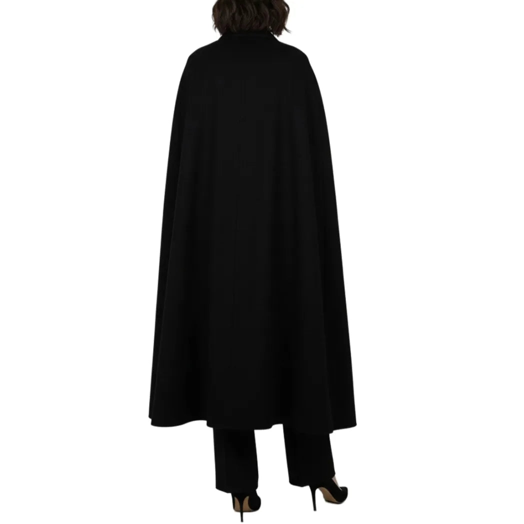 Women's Long Black Wool Cape Coat