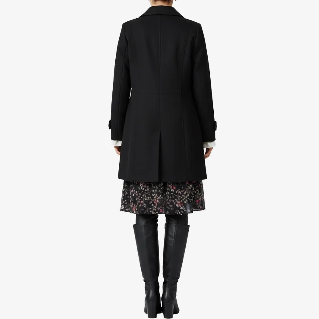 Women's Mid Length Black Wool Coat