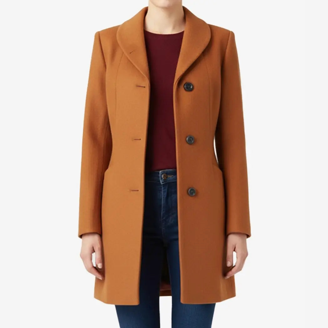 Women’s Mid Length Rust Wool Coat