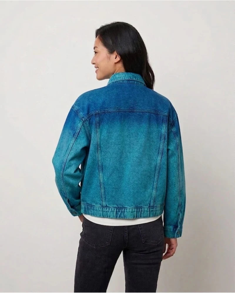 Women's Multicolor Tie-Dye Cropped Denim Trucker Jacket