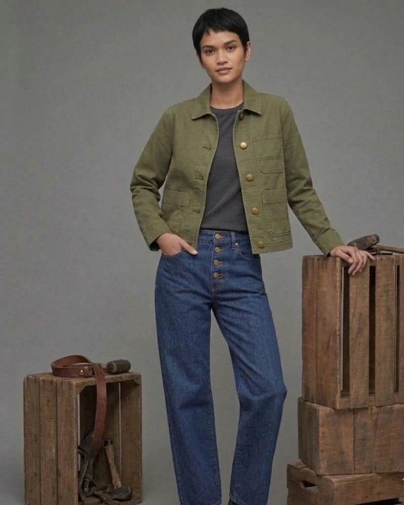 Women's Olive Green Cotton Chore Jacket