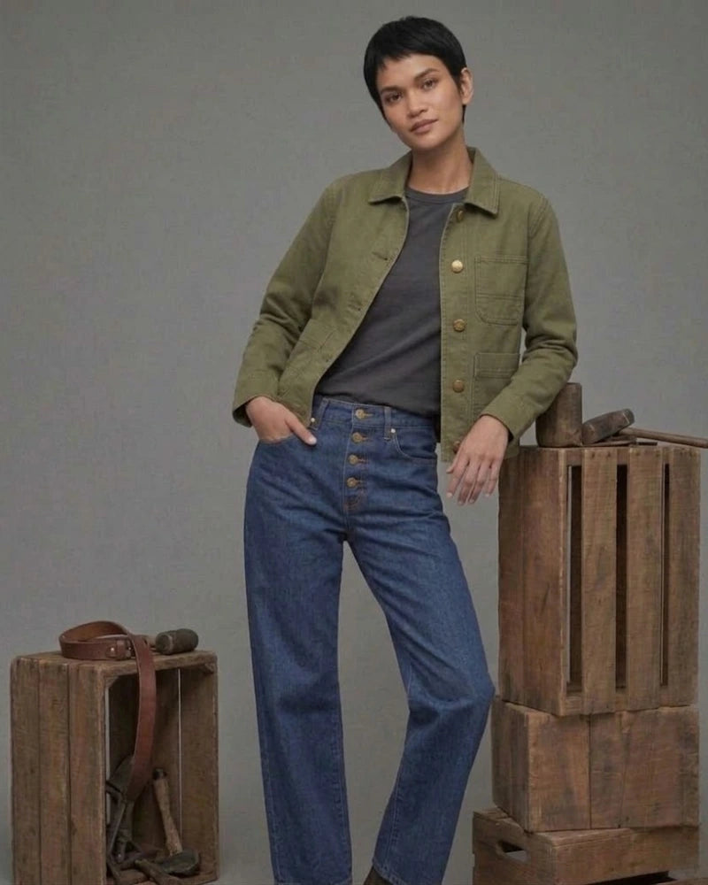 Women's Olive Green Cotton Chore Jacket