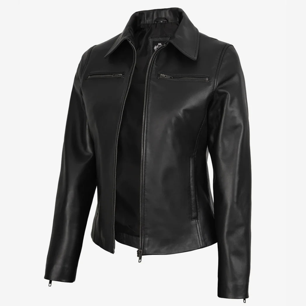 Women's Real Black Harrington Lambskin Leather Jacket