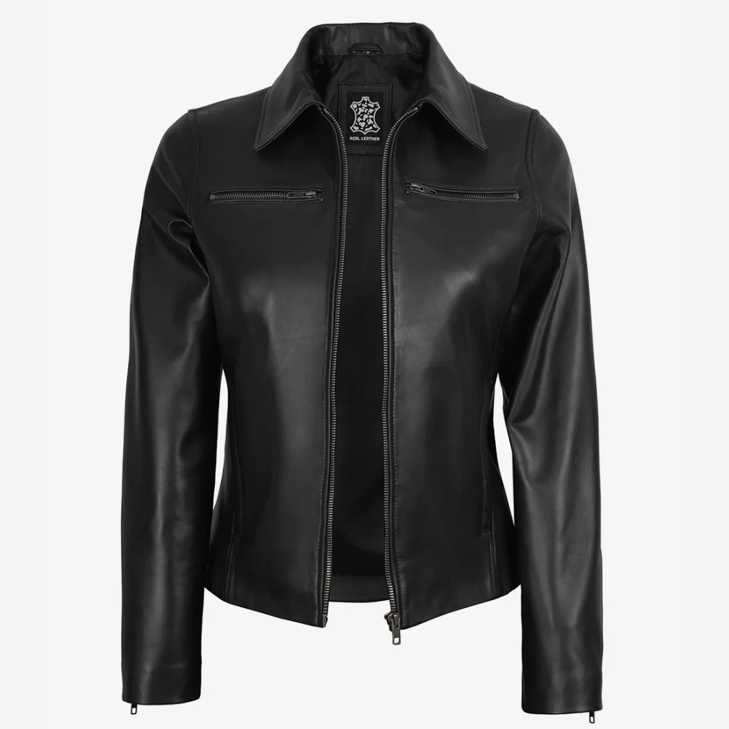 Women's Real Black Harrington Lambskin Leather Jacket