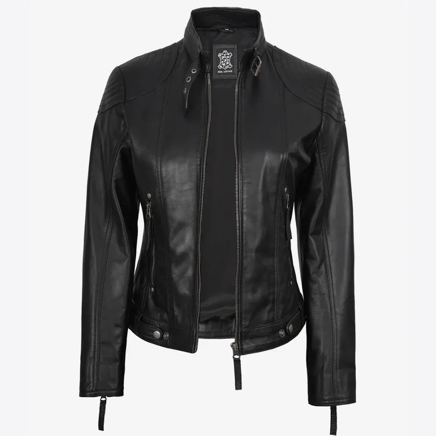 Women's Real Black Lambskin Leather Jacket With Hood