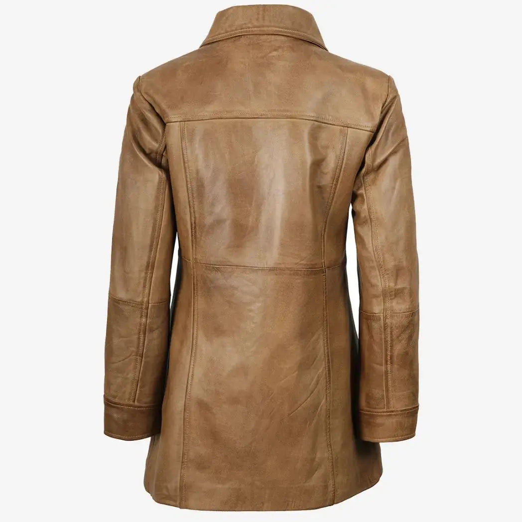 Women's Real Lambskin Leather Camel Brown Coat