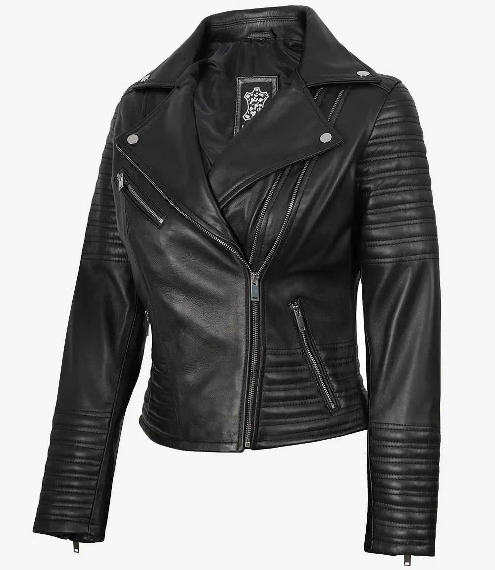 Women's Real leather Black Asymmetrical Biker Style Jacket