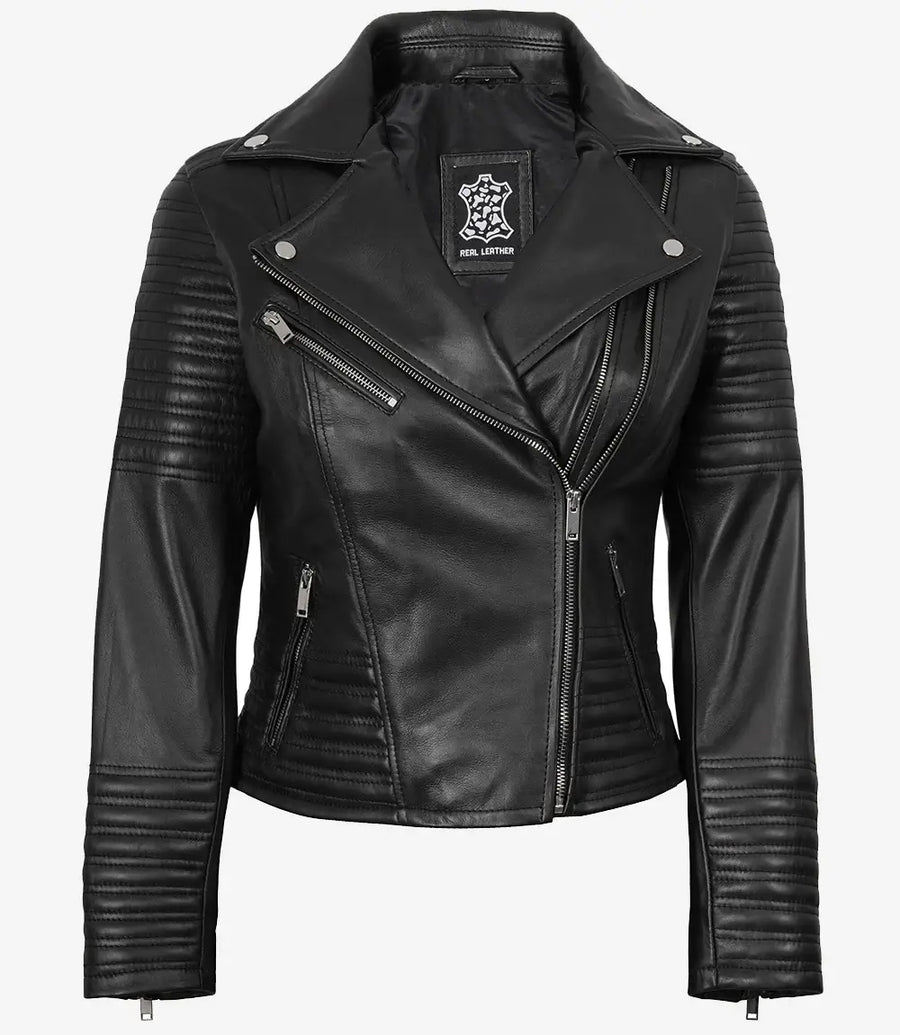 Women's Real leather Black Asymmetrical Biker Style Jacket