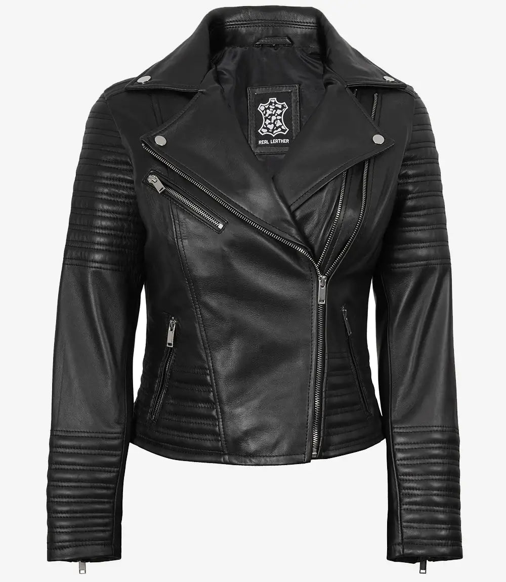 Women's Real leather Black Asymmetrical Biker Style Jacket