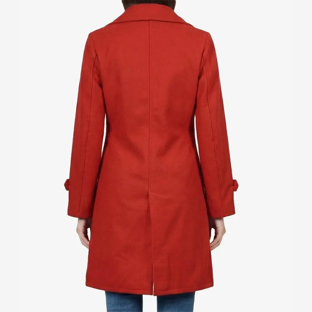 Women's Red Buttoned closure Wool Blend Overcoat 