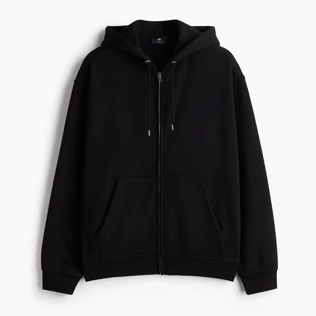 Unisex Black Oversized Zip-Up 
Hoodie