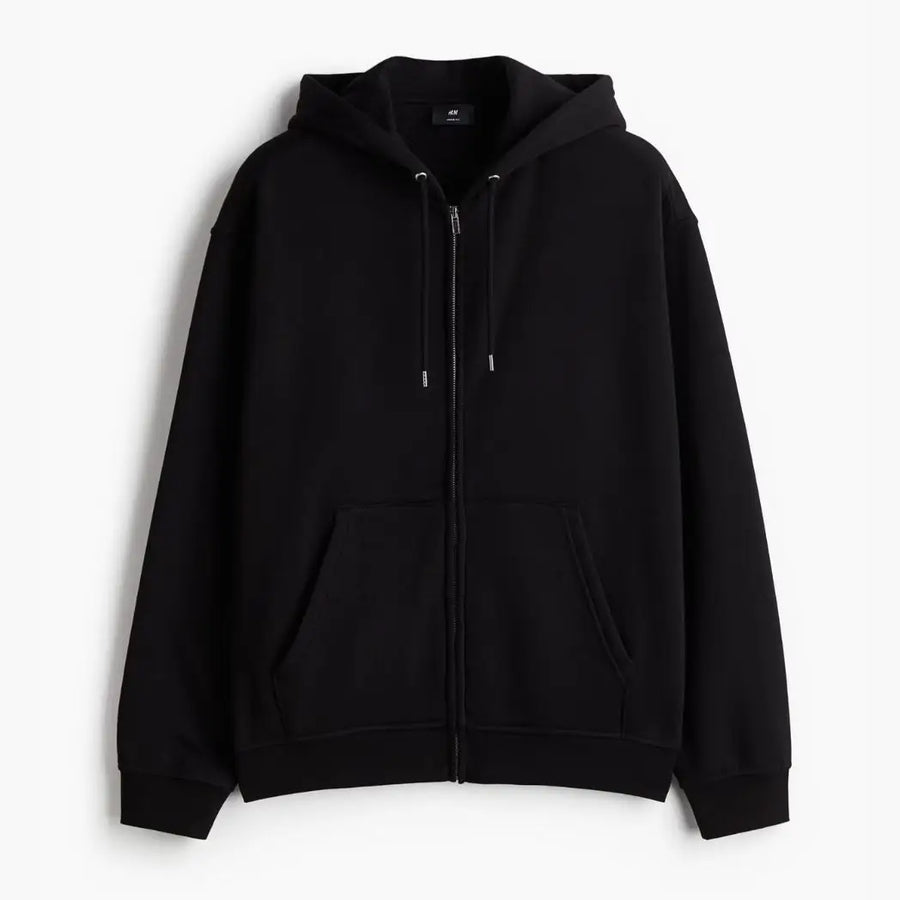 Unisex Black Oversized Zip-Up Hoodie