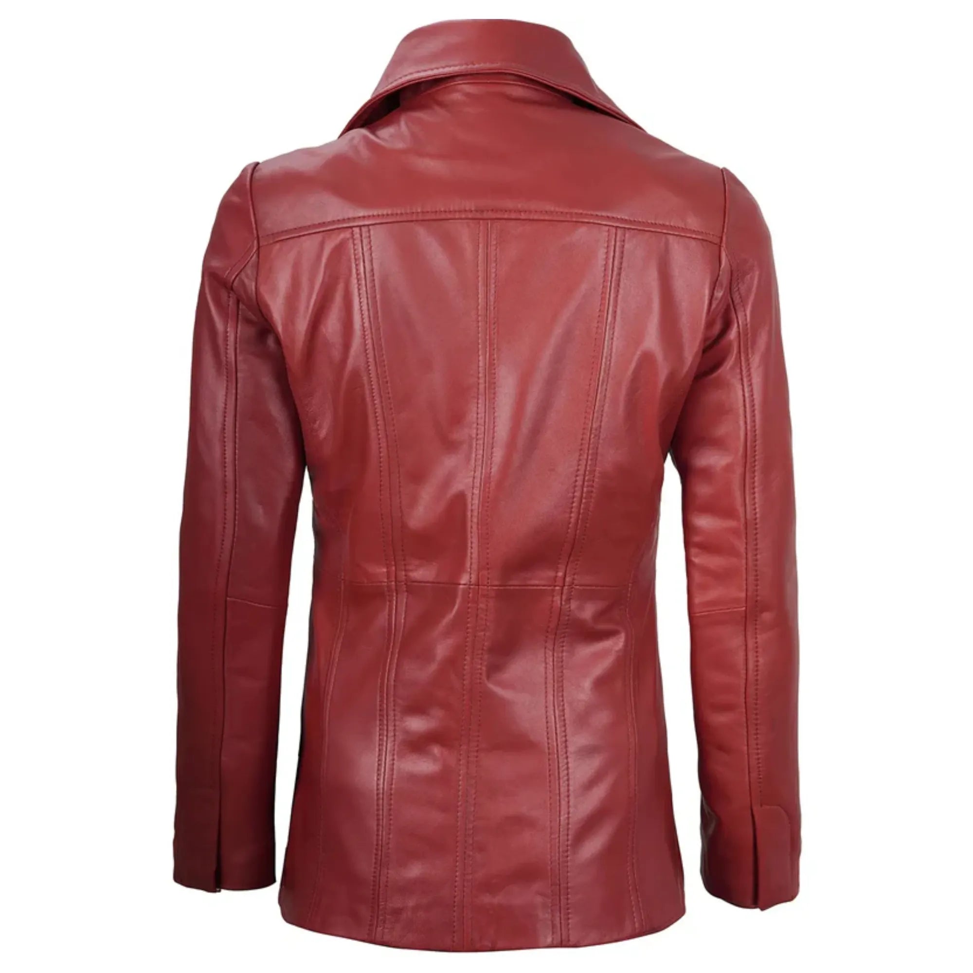 Women's Red Real Leather Blazer Jacket 