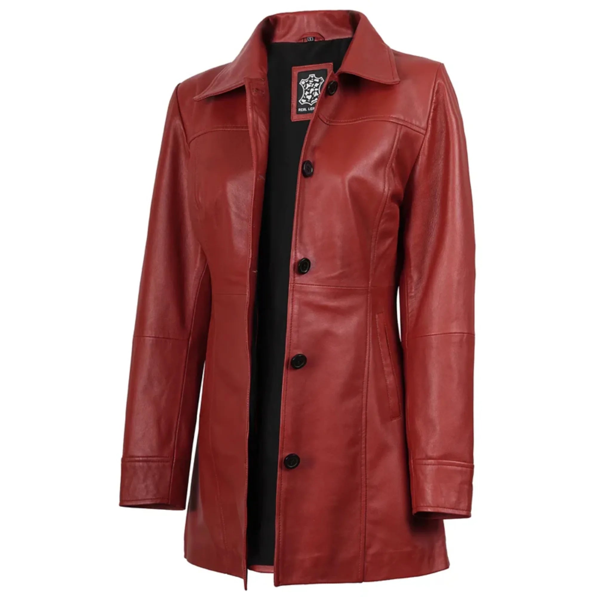 Women's Red Real Leather Car Coat