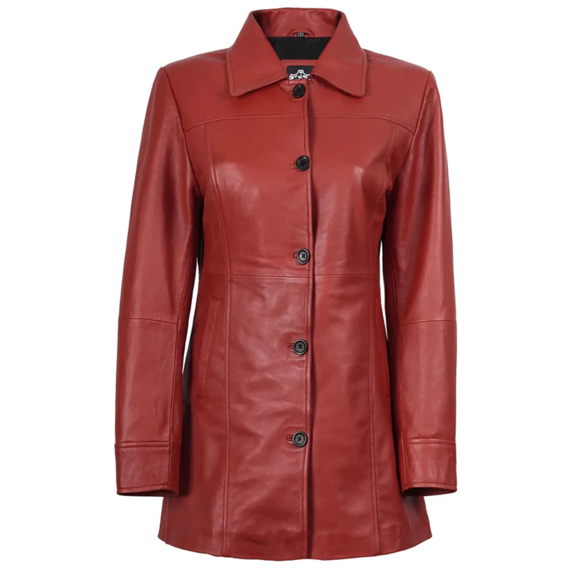 Women's Red Real Leather Car Coat