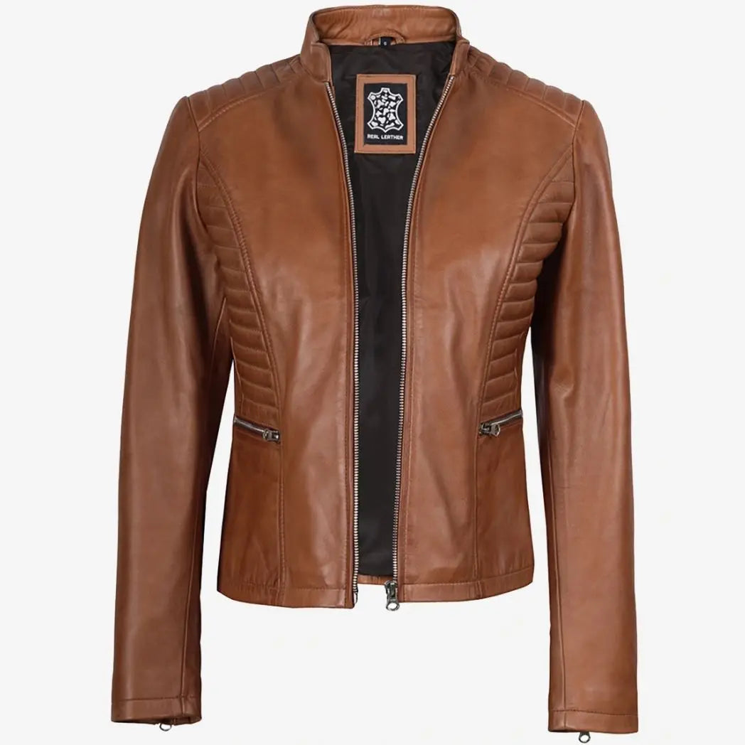 Women's Slim Fit Tan Real Lambskin Leather Jacket