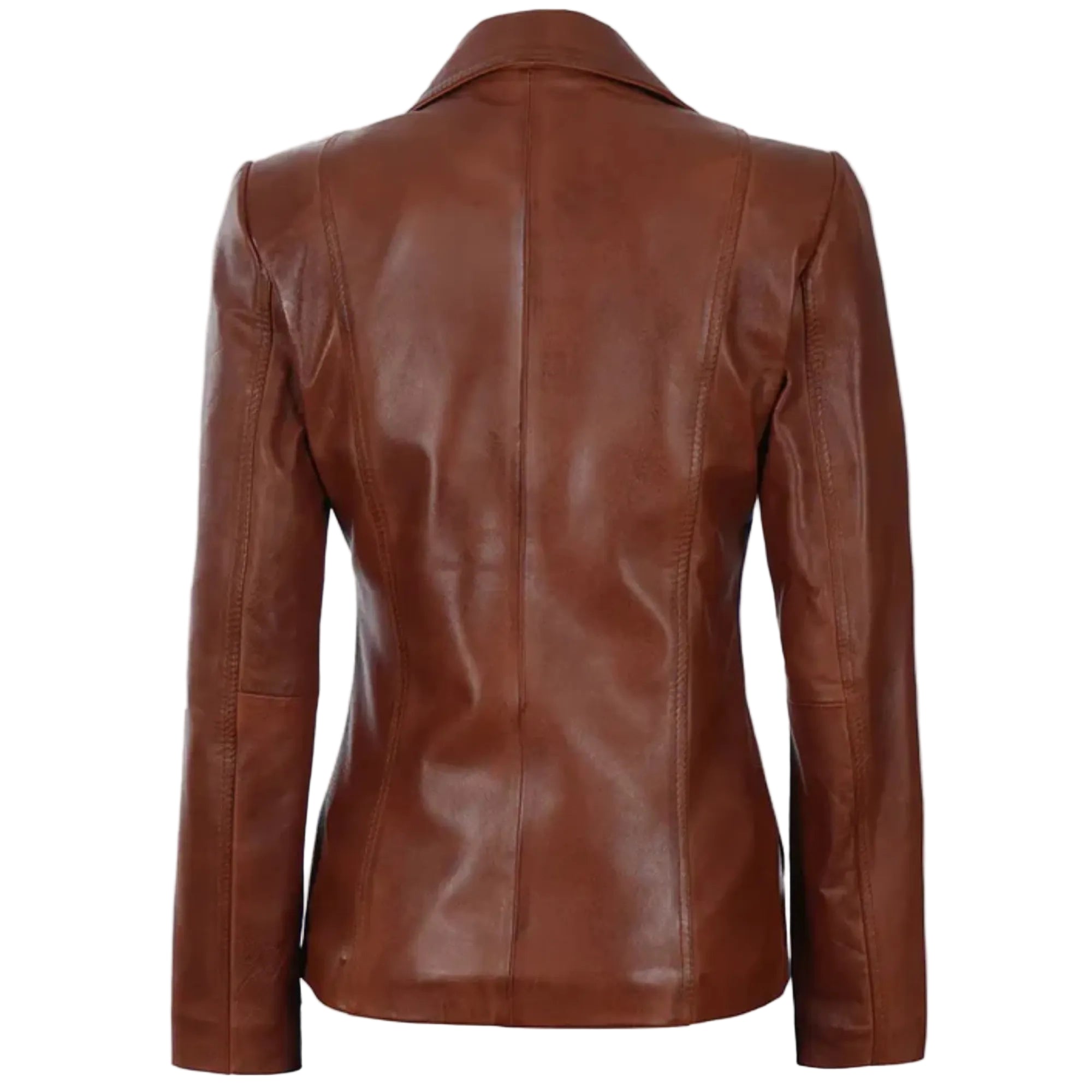 Women's Two Button Cognac Brown Leather Blazer