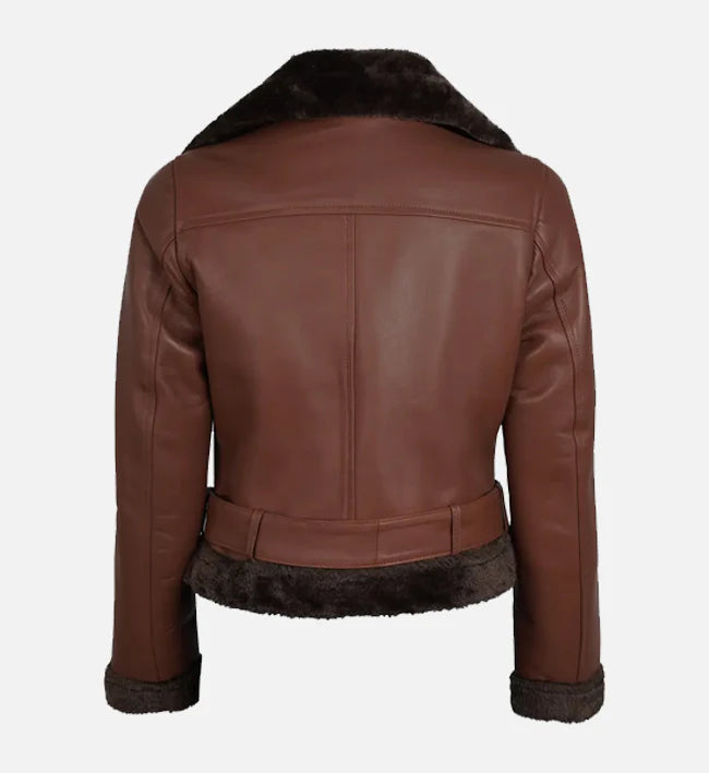 Women's Biker Brown Shearling Leather Jacket