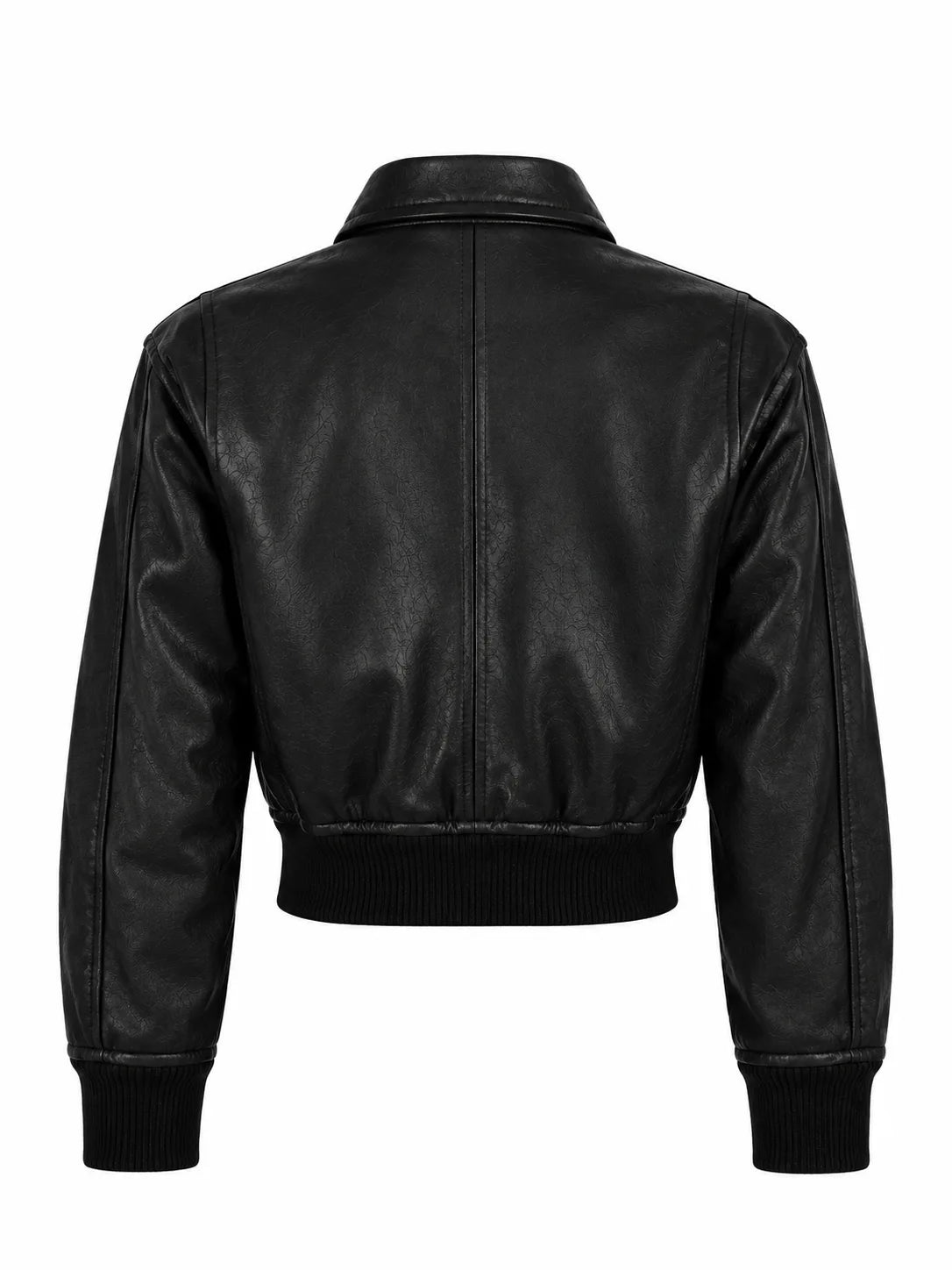 Women's Black Leather Cropped Style Bomber Jacket