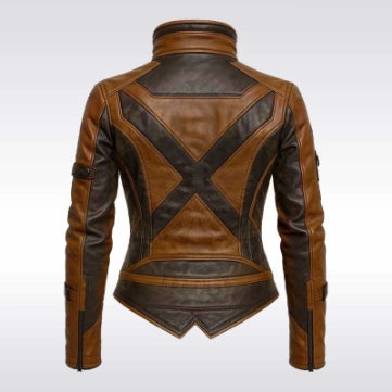 Women's Dark Brown Leather Jacket With Brown Stripe Detailing