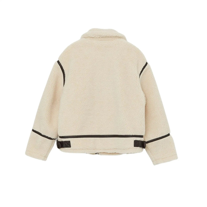 Beige jacket with black accents on a white background