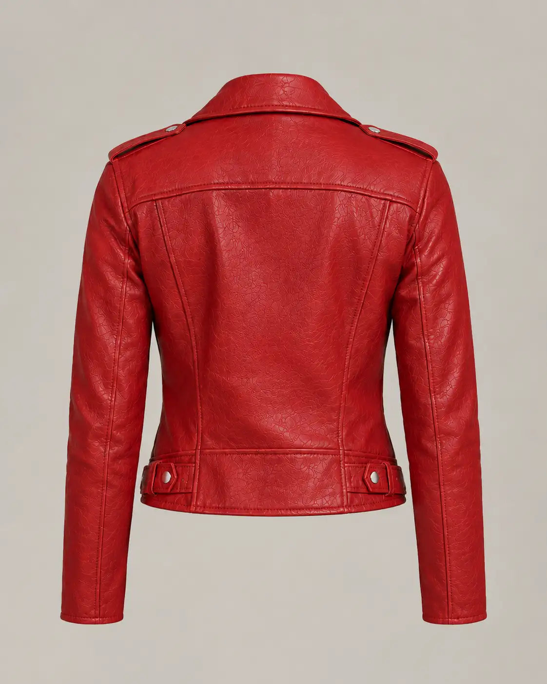 Women's Red Asymmetric Zipper Biker Jacket
