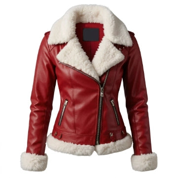 Women's Red Christmas Style Shearling Leather Jacket