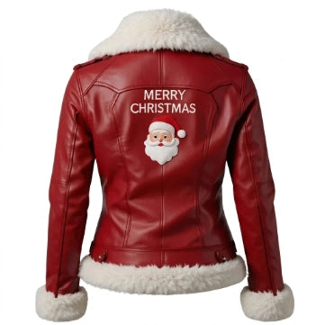 Women's Red Christmas Style Shearling Leather Jacket