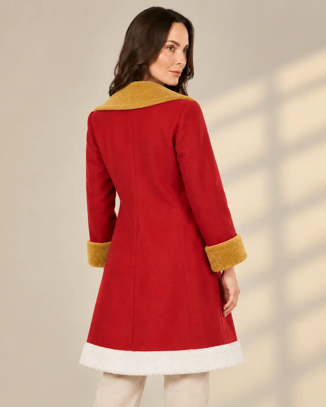 Women's Red Santa Claus Suede Leather Coat