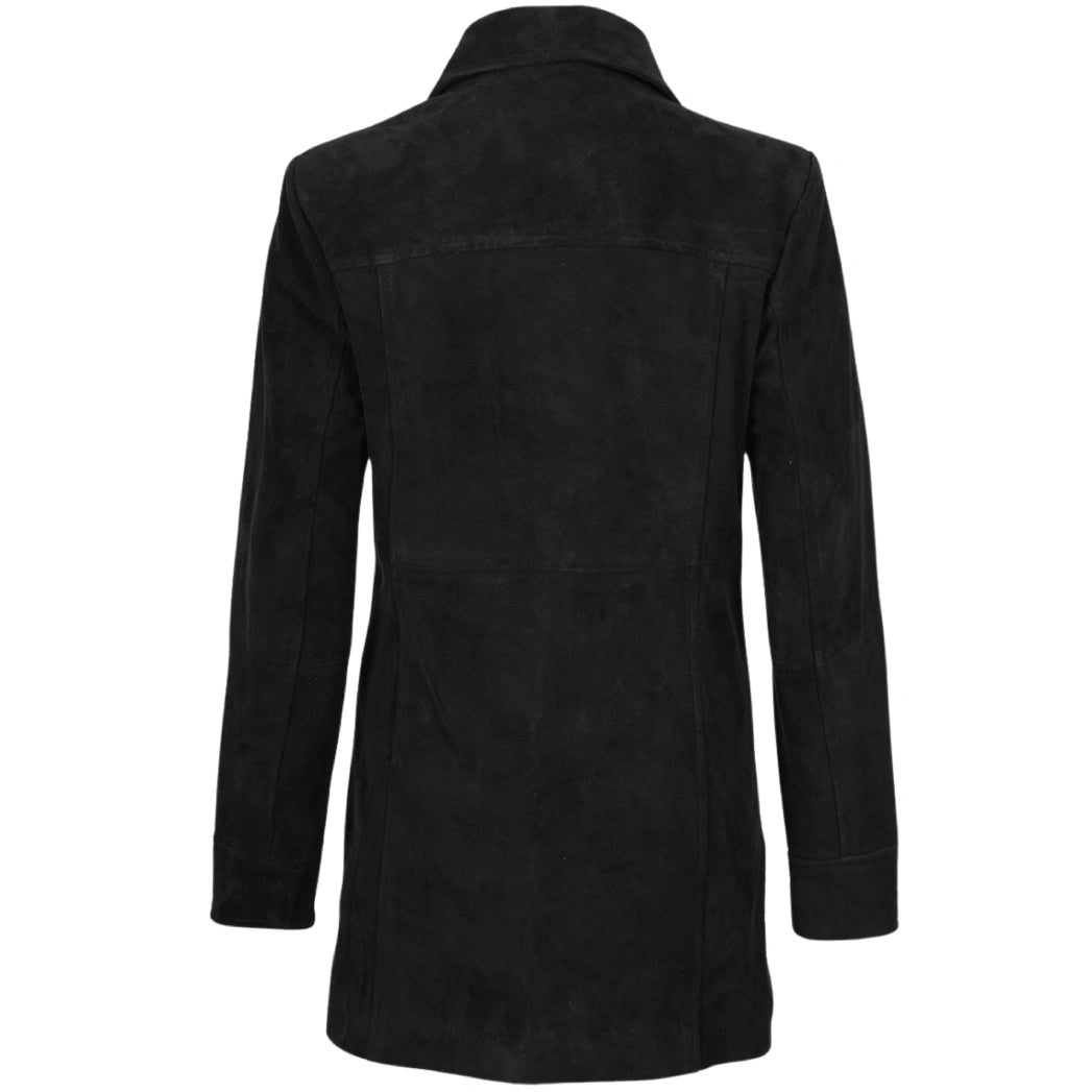 Womens Black Suede Button Down Coat